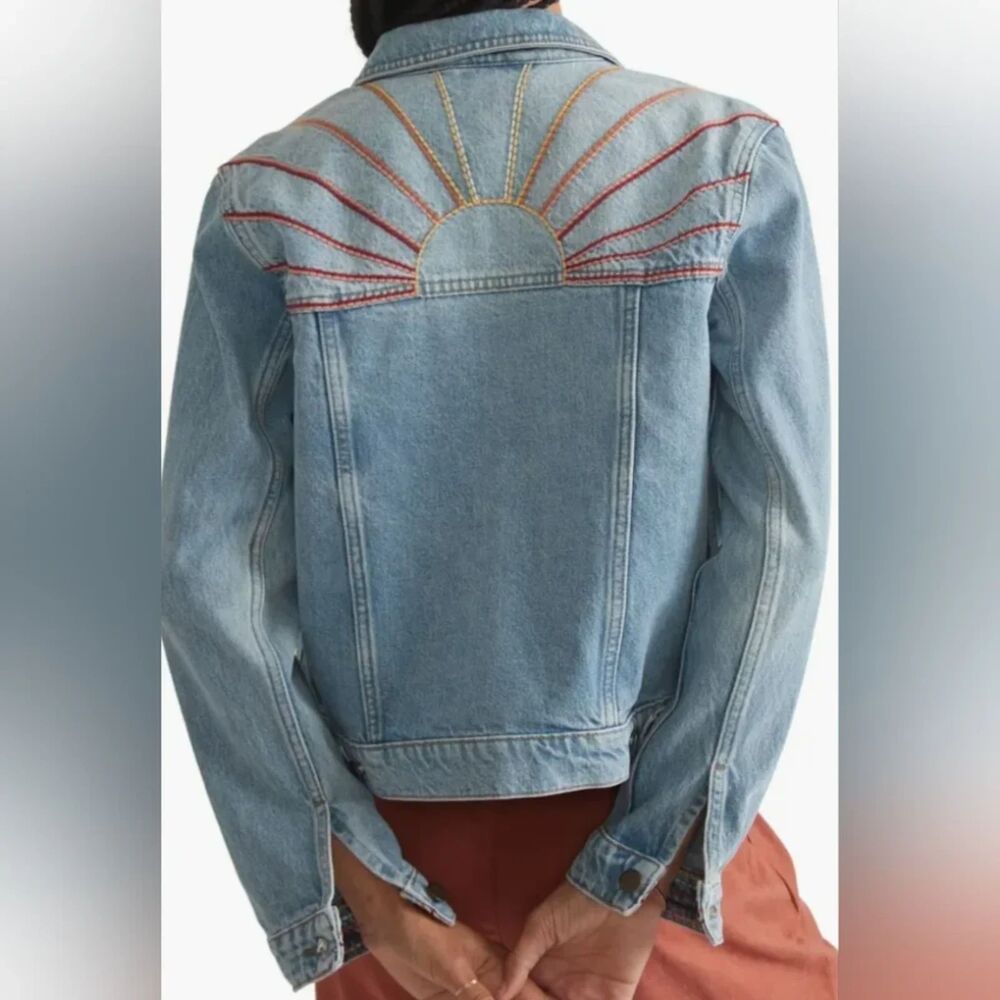 Marine Layer Sunburst Embroidered Denim Jacket - M